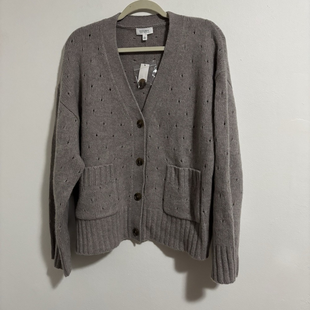 NWT Haven Well Within Cashmere Raglan Cardigan XL Tan Gray Sweater